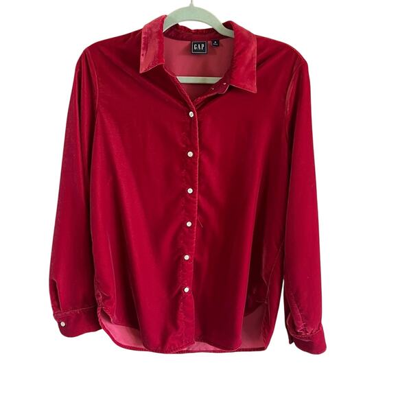 GAP red velvet button down blouse - Picture 1 of 5
